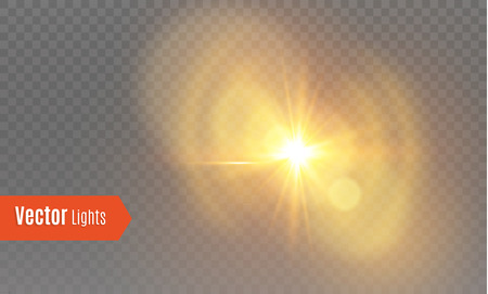 White glowing light explodes on a transparent background. Vector illustration of light decoration effect with ray. Bright Star. Transparent shining sun, bright flash. The center of a bright flashのイラスト素材