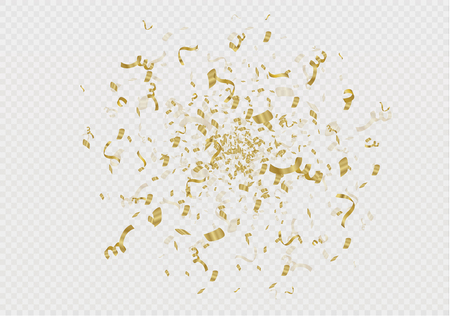 Golden confetti, isolated on cellular background. Festive vector illustration Tiny confetti with ribbon on white background. Festive event and party. Vector yellow.のイラスト素材