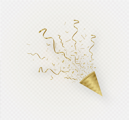 Golden confetti, isolated on cellular background. Festive vector illustration Tiny confetti with ribbon on white background. Festive event and party. Vector yellow.のイラスト素材