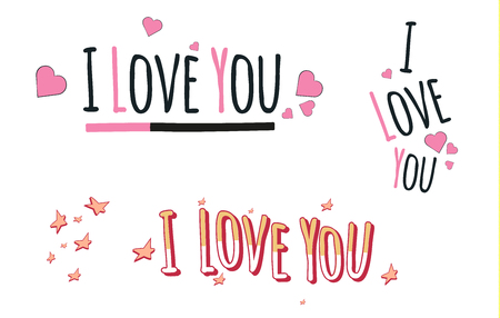 I love you.heart.Fashion funny slogan with a cherry patch for t-shirt and clothing graphic vector Print.vector illustration.のイラスト素材