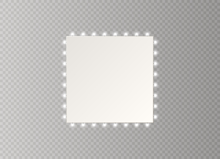 Hollywood lights. Illuminated realistic banner isolated on transparent background. Vector shine string bulbs. Las Vegas casino night party sign. Glowing lights billboard for advertising design.のイラスト素材