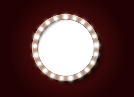 Hollywood lights. Illuminated realistic banner isolated on transparent background. Vector shine string bulbs. Las Vegas casino night party sign. Glowing lights billboard for advertising design.のイラスト素材