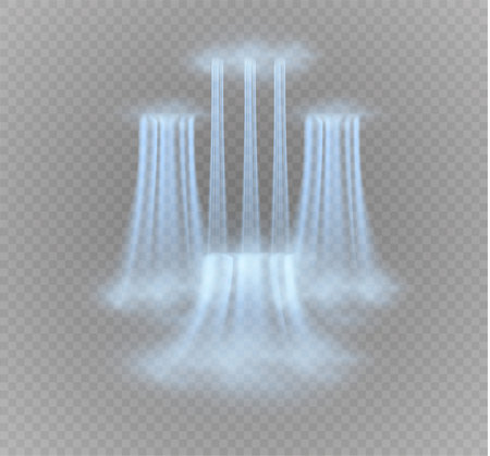 Realistic Transparent, Nature, stream of waterfall with clear water and bubbles isolated on transparent background. Natural element for design landscape image. Vector illustrationのイラスト素材