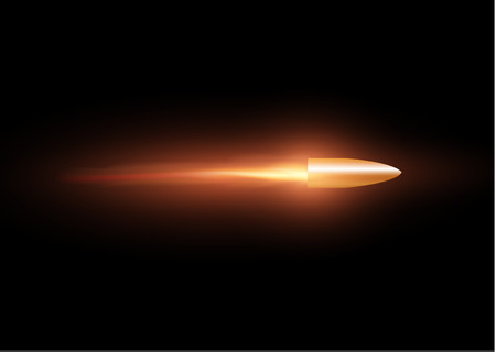 A flying bullet with a fiery trace. Isolated on a transparent background. Vector illustrationのイラスト素材