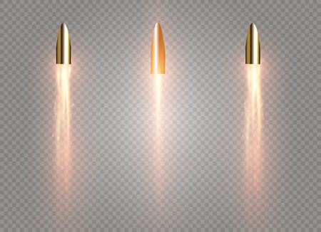 A flying bullet with a fiery trace. Isolated on a transparent background. Vector illustrationのイラスト素材