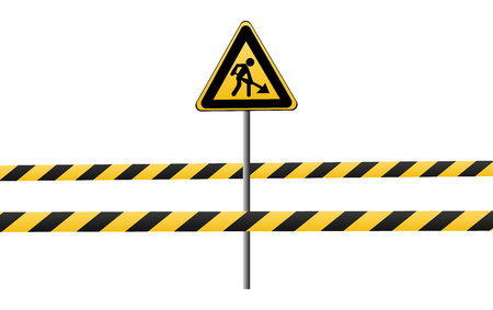 Isolated lines of insulation. Realistic warning tapes. Signs of danger. Vector illustration, isolated on a cellular background. Yellow colorのイラスト素材