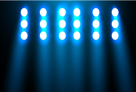 Spotlight on a black background. The blue light shines from the bulbs. The vector illustrationのイラスト素材