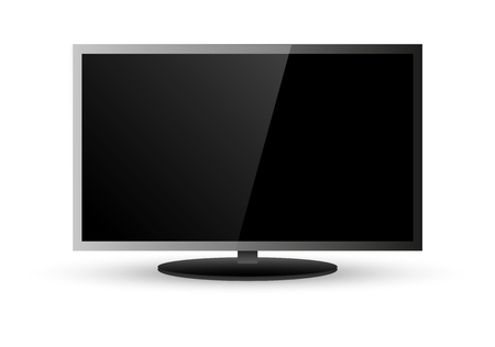 Frame of TV. Empty led monitor of computer or black photo frame isolated on a transparent background. Vector blank screen lcd, plasma, panel or TV for your design.のイラスト素材