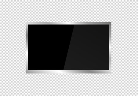 Frame of TV. Empty led monitor of computer or black photo frame isolated on a transparent background. Vector blank screen lcd, plasma, panel or TV for your design.のイラスト素材