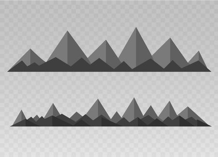 Mountain silhouettes overlook. Vector rocky hills terrain vector, mountains silhouette set isolated on white background for landscape design.のイラスト素材