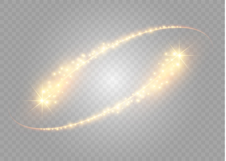 Abstract vector glowing magic star light effect from the neon blur of curved lines. Glittering stars dust trail from the side.flying comet on a transparent backgroundのイラスト素材