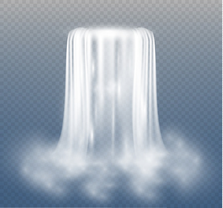 Realistic Transparent, Nature, stream of waterfall with clear water and bubbles isolated on transparent background. Natural element for design landscape image. Vector illustrationのイラスト素材