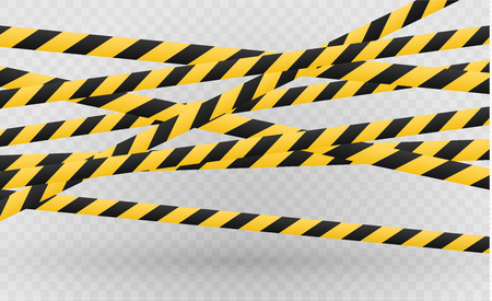 Isolated lines of insulation. Realistic warning tapes. Signs of danger. Vector illustration, isolated on a cellular background. Yellow colorのイラスト素材