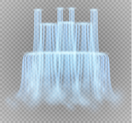 Realistic Transparent, Nature, stream of waterfall with clear water and bubbles isolated on transparent background. Natural element for design landscape image. Vector illustrationのイラスト素材