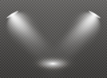 Set of golden glowing lights effects isolated on transparent background. Sun flash with rays and spotlight. Glow light effect. Star burst with sparkles.のイラスト素材