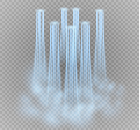 Realistic Transparent, Nature, stream of waterfall with clear water and bubbles isolated on transparent background. Natural element for design landscape image. Vector illustrationのイラスト素材