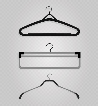 Realistic wooden hangers. For coats, sweaters, dresses, skirts, pants. Design template,layout for graphics, advertisingのイラスト素材