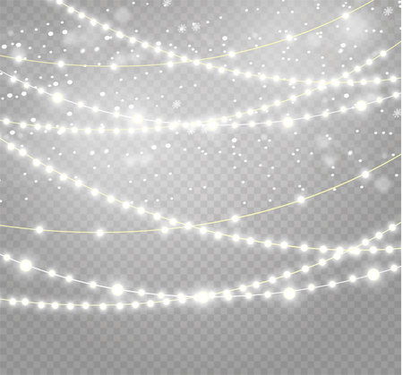 Christmas lights isolated realistic design elements. Glowing lights for Xmas Holiday cards, banners,...