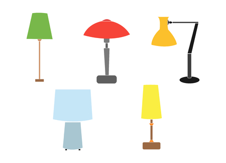 a set of electric lamps. Furniture and floor lamps and table lamps. home interiors fixtures. vector illustrations. Floor lamps and table lamps home energy furniture modern equipment.のイラスト素材