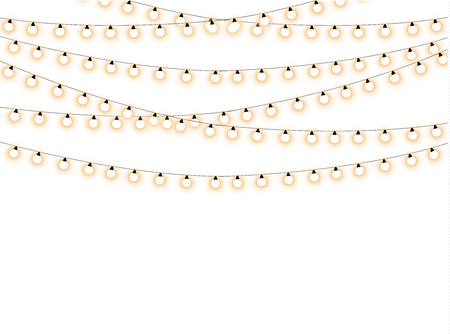 Christmas lights isolated realistic design elements. Glowing lights for the Christmas holidays, banners, posters, web design. Ornaments of a garland.のイラスト素材