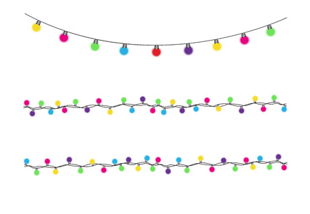 Christmas lights isolated realistic design elements. Glowing lights for the Christmas holidays, banners, posters, web design. Ornaments of a garland.のイラスト素材
