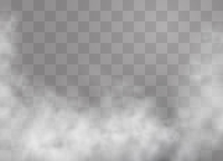 Transparent special effect stands out with fog or smoke. White cloud vector, fog or smog. Vector illustration. White gradient on a transparent background. Rainy weather on a transparent background.のイラスト素材