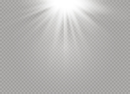 White glowing light explodes on a transparent background. Sparkling magical dust particles. Bright Star. Transparent shining sun, bright flash. Vector sparkles. To center a bright flash.のイラスト素材