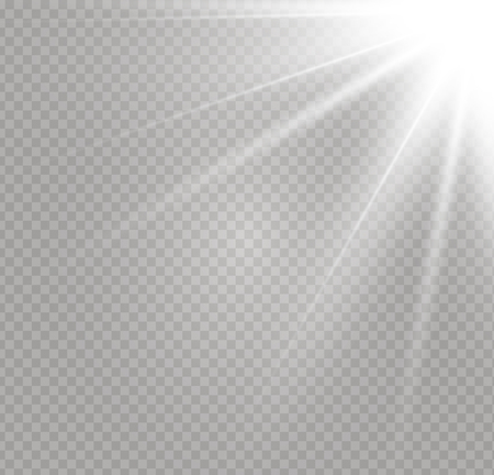 White glowing light explodes on a transparent background. Sparkling magical dust particles. Bright Star. Transparent shining sun, bright flash. Vector sparkles. To center a bright flash.のイラスト素材