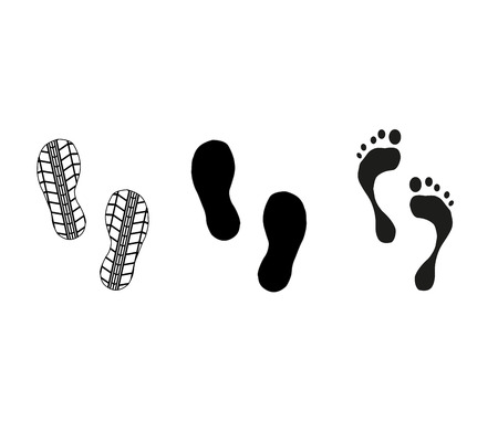 Human shoe sole feet. People silhouette follow the vector of the pedestrian route.Of the legs go along the crosswalk from the point. vector illustration.のイラスト素材