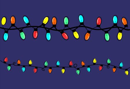 Christmas holiday garland lights in flat style vector set. Colored garland balls.の写真素材