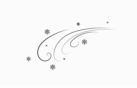 Snow and wind and flying snowflakes. Image of a windy winter. Flat design style. Simple icon Modern flat icon in black colors. vector illustration.のイラスト素材