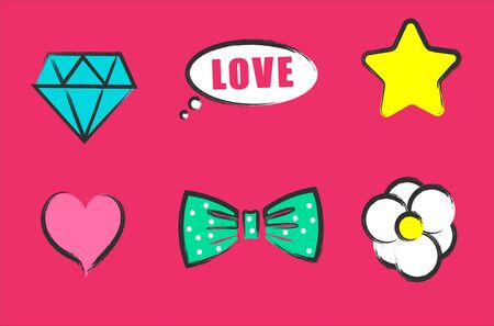 Diamond star bow. Cute banners lol doll style vector patterns.のイラスト素材