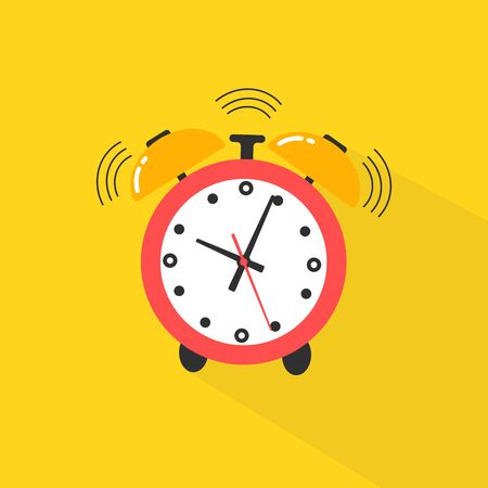 Ringing alarm clock. Alarm clock icon. Flat design style. Simple icon Modern flat icon in stylish colors. Website page and mobile app design element.のイラスト素材