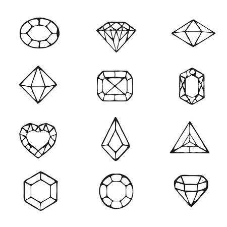 Diamonds beautiful set. Rhomboid line icon. Diamond outline vector sign. For girls jewelry.の写真素材