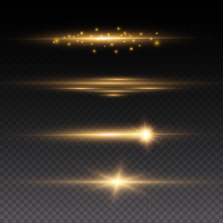 Sparkling magical dust particles. Yellow glowing light explodes on a transparent background. Transparent shining sun, bright flash. To center a bright flash. Bright Star. Vector sparkles.のイラスト素材