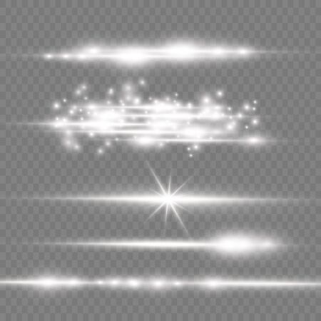 To center a bright flash. Transparent shining sun, bright flash. White glowing light explodes on a transparent background. Sparkling magical dust particles. Bright Star. Vector sparkles.のイラスト素材