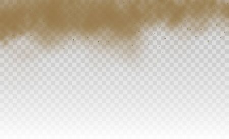 Flying sand. Dust cloud. Brown dusty cloud or dry sand flying with a gust of wind, sandstorm. Brown smoke realistic texture. vector illustration.のイラスト素材