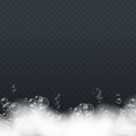 Bath foam with shampoo bubbles isolated on a transparent background. Vector shave, foam mousse with bubbles top view template for your advertising design.のイラスト素材