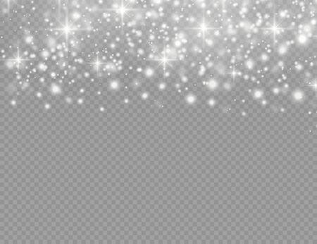 Dust white. White sparks and golden stars shine with special light. Vector sparkles on a transparent background. Christmas abstract pattern.のイラスト素材