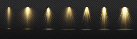 The yellow spotlight shines on the stage. light exclusive use lens flash light effect. abstract light from a lamp or spotlight. lighted scene. podium under the spotlight. vectorのイラスト素材