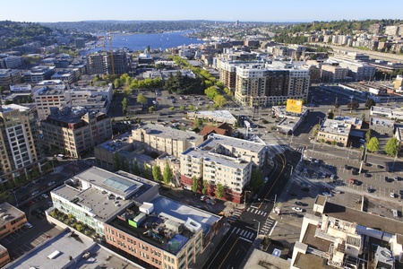 Seattle downtown, South Lake Union areal view のeditorial素材