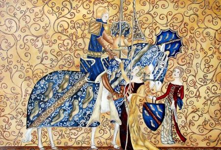 Medival painting with king and queen  Tapestry                            の写真素材