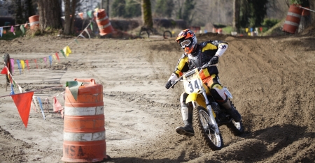 Woodland, WA USA-FEBRUARY 9  Motocross vintage motocycle race  American small town track  February 9, 2013 in Woodland, Washington, USA のeditorial素材