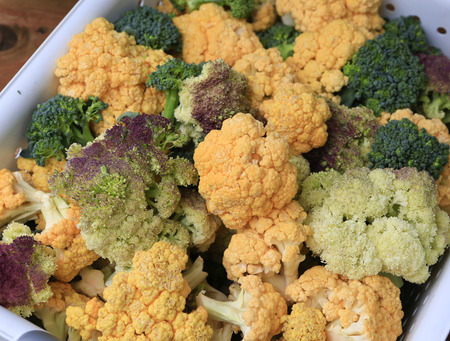 Fresh organic harvest of cauliflower and broccoliの写真素材