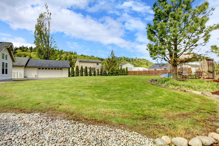 House with large backyard area and gazebo.