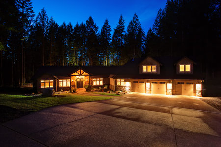 Beautiful large house with driveway, and garage.の写真素材