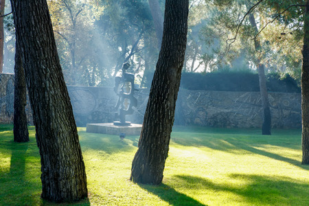 Nice, France - October 22, 2011. Foundation Maeght. Sculpturs in outdoor garden. Modern European art. Small private museum.のeditorial素材