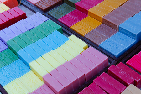 Nice, France - October 17, 2011: Marseille soap. Traditional hard soap made from vegetable oils that has been produced around Marseille, Franceのeditorial素材