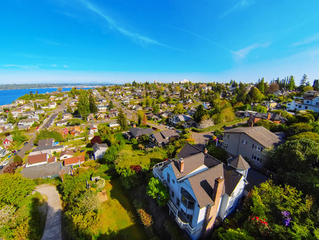 Amazing panoramic view from the balcony of three story house.の写真素材