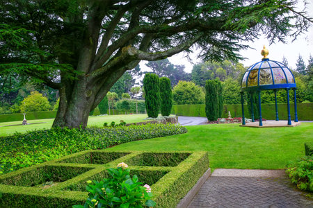DUNEDIN, NEW ZEALAND - FEBR 10, 2015: perfectly trimmed Garden at Larnach Castle. New Zealand's only Castle.のeditorial素材